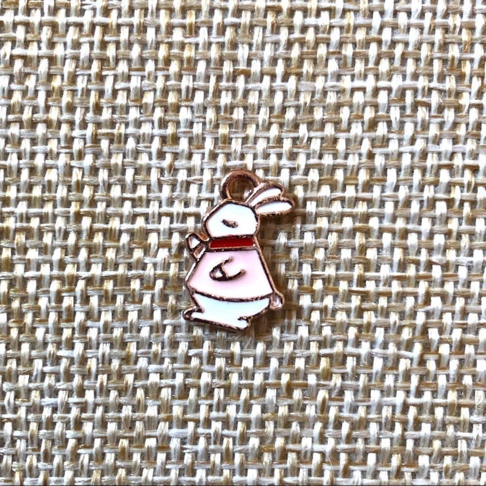 🔴 5 for $10 ONE Pink Gold Bunny Pendant Charm Enamel Zinc Alloy Cute